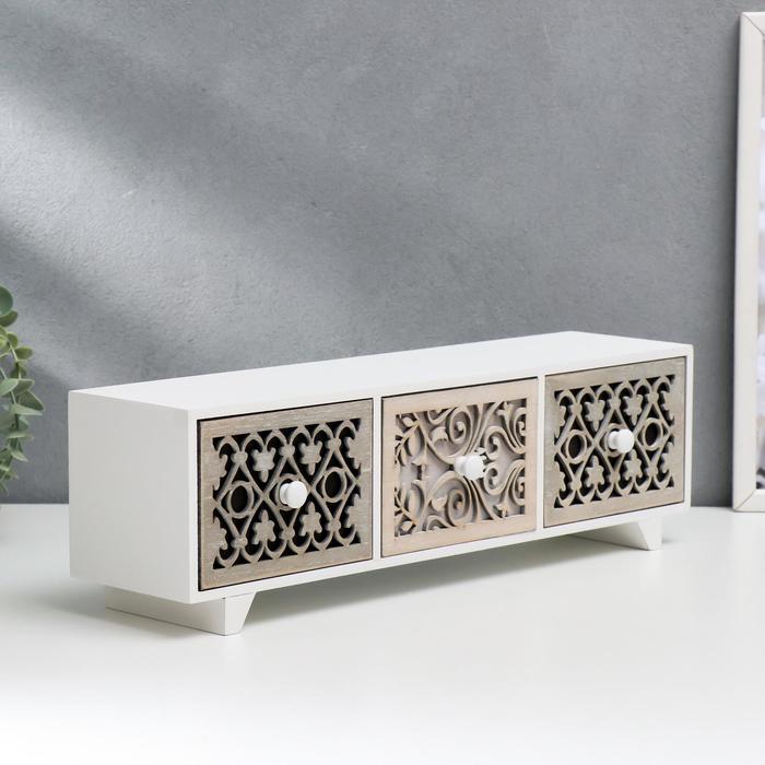 Шкатулка дерево комод 3 ящика "Ажур" 12х40х9,5 см
Шкатулка дерево комод 3 ящика "Ажур" 12х40х9,5 см