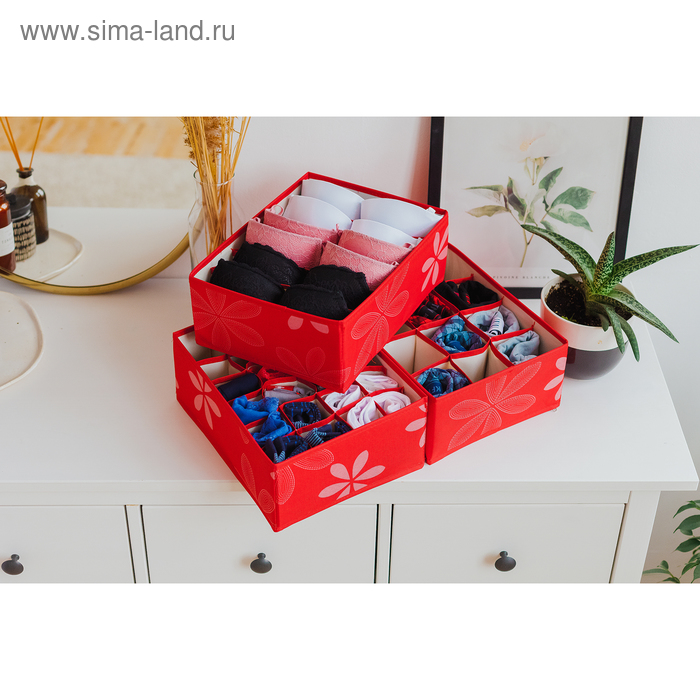 Набор органайзеров для хранения белья «Листочки», 32×24×12 см, 3 шт, цвет красный
Набор органайзеров для хранения белья «Листочки», 32×24×12 см, 3 шт, цвет красный