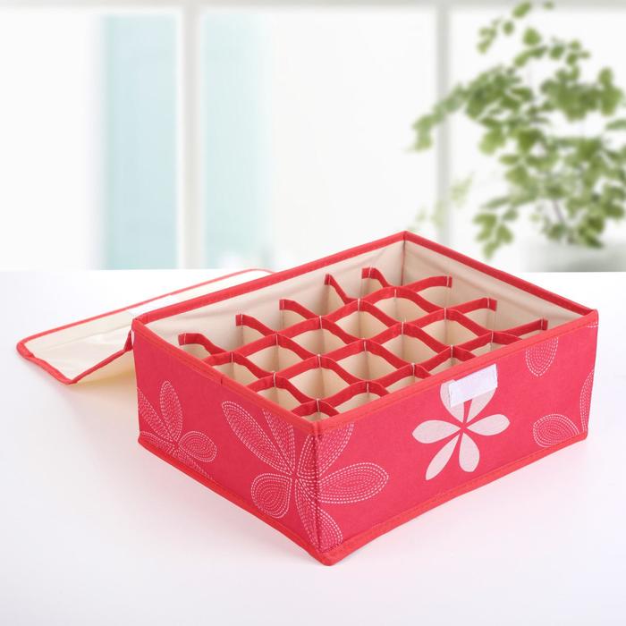 фото Набор органайзеров для хранения белья с крышкой «листочки», 3 шт, 32×24×12 см, цвет красный