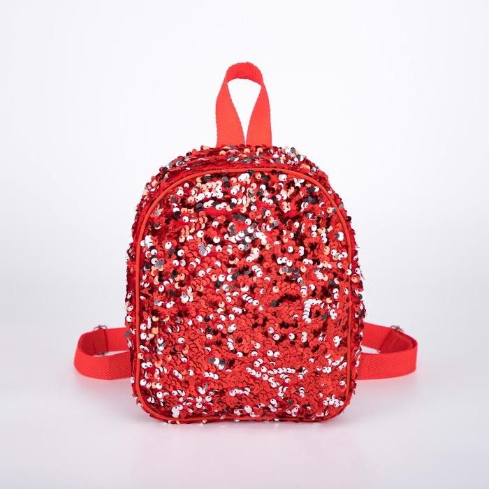 Рюкзак детский, отдел на молнии, с пайетками, цвет красный 
Рюкзак детский, отдел на молнии, с пайетками, цвет красный