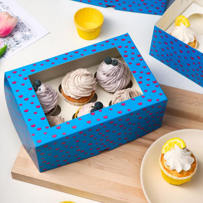 Упаковка на 6 капкейков с окном, "Сердечки", голубая, 25 х 17 х 10 см
Упаковка на 6 капкейков с окном, "Сердечки", голубая, 25 х 17 х 10 см