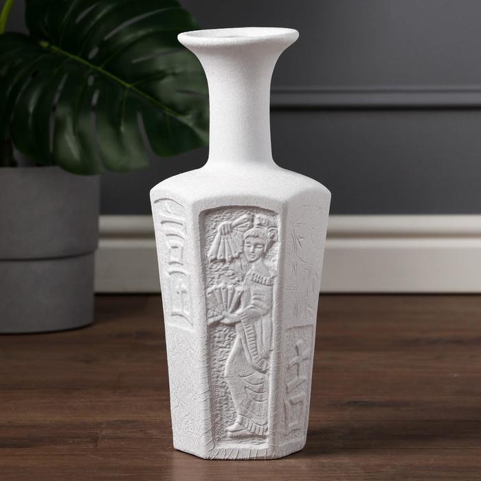 фото Ваза напольная "бутылка", кожа, белая, 40 см, керамика керамика ручной работы