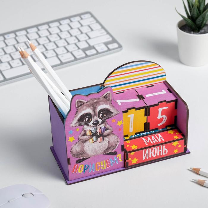 фото Органайзер для канцтоваров с вечным календарем «енотик», 15,6х12 см