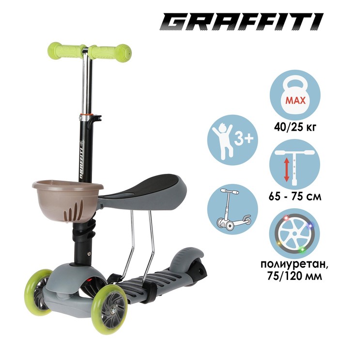 Самокат 2 в 1 с корзинкой, колёса PU 120/75 мм, цвет серый
Самокат 2 в 1 с корзинкой, колёса PU 120/75 мм, цвет серый