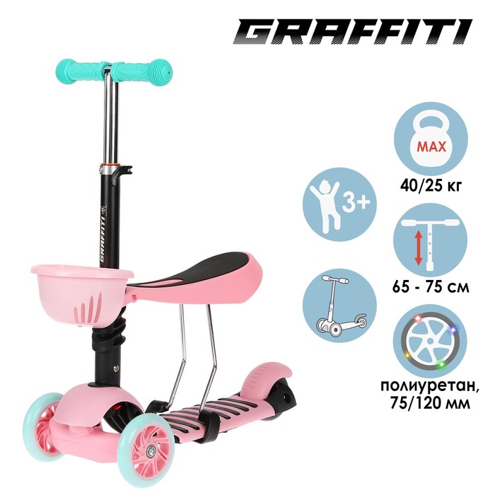 Самокат 2 в 1 с корзинкой, колёса PU 120/75 мм, цвет розовый
Самокат 2 в 1 с корзинкой, колёса PU 120/75 мм, цвет розовый
