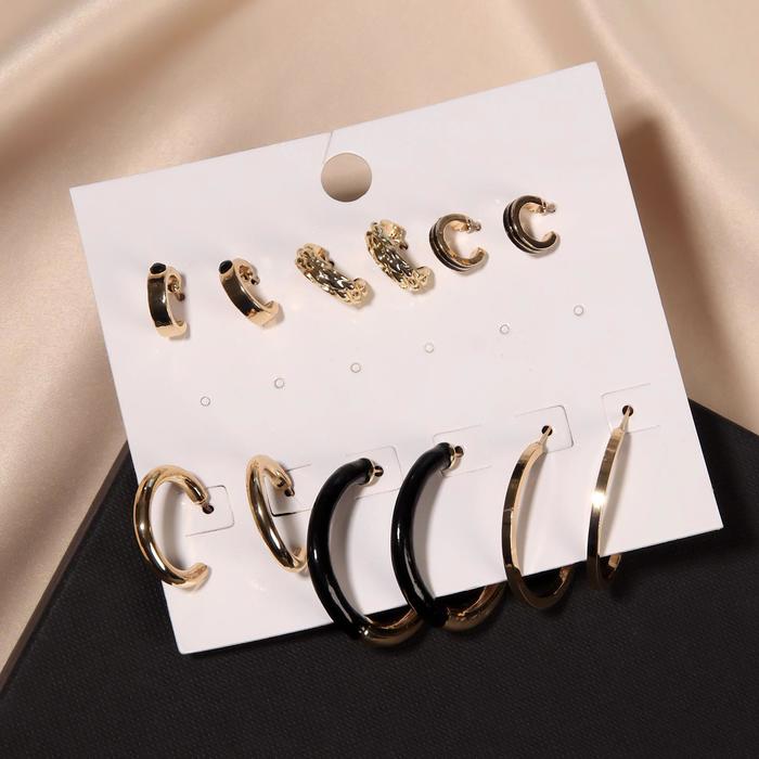 Серьги-кольца набор 6 пар "Варианты" рисунок, цвет чёрный в золоте, d=3.5
Серьги-кольца набор 6 пар "Варианты" рисунок, цвет чёрный в золоте, d=3.5