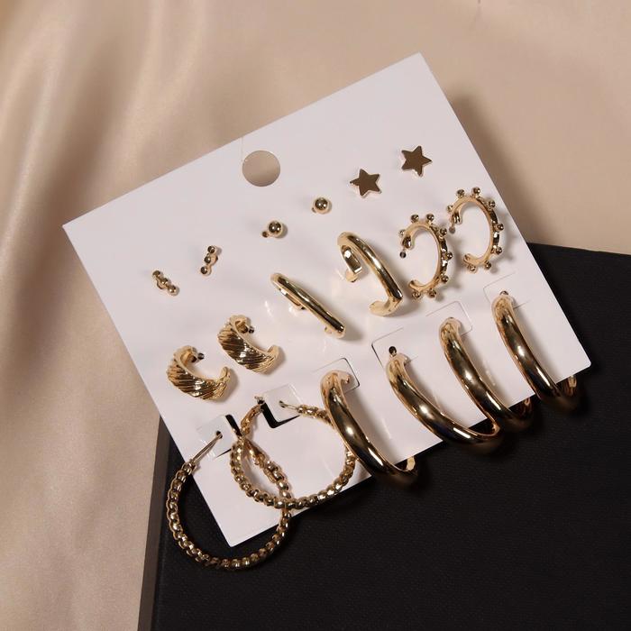 Серьги-кольца набор 9 пар "Звёзды" рисунок, цвет золото, d=3
Серьги-кольца набор 9 пар "Звёзды" рисунок, цвет золото, d=3