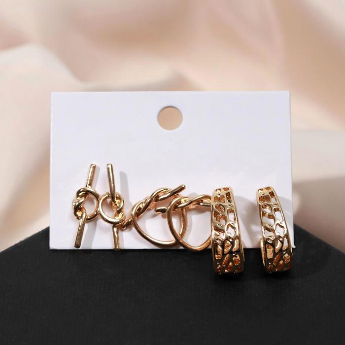 Серьги набор 3 пары "Нежность" узлы и рисунки, цвет золото
Серьги набор 3 пары "Нежность" узлы и рисунки, цвет золото