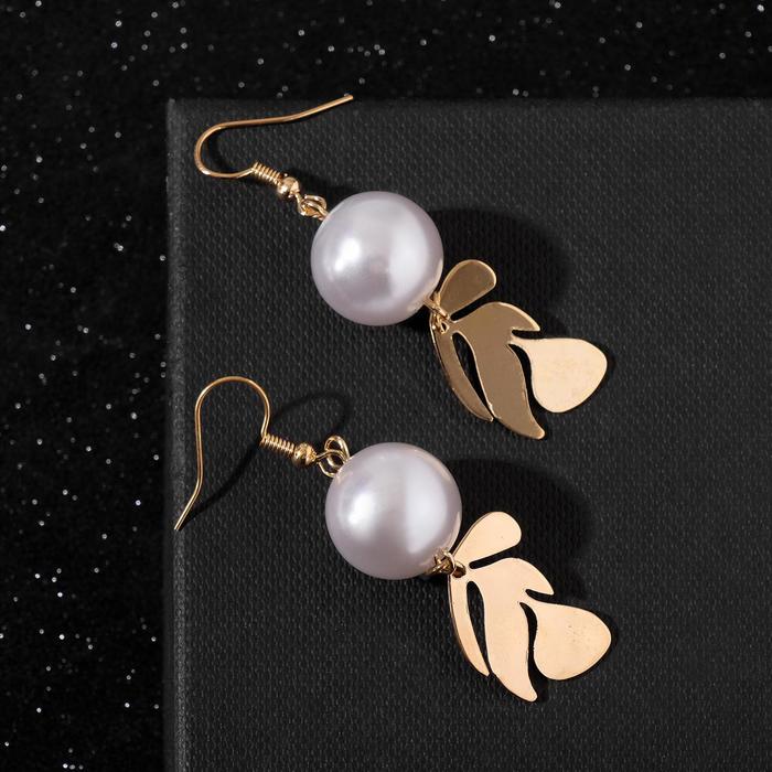 Серьги с жемчугом "Карелия" шар с веточкой, цвет белый в золоте, бусина №16