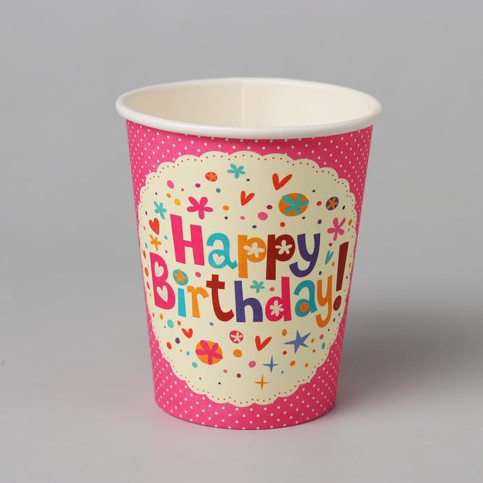 Стакан бумажный «С днём рождения», набор 6 шт., цвет розовый
Стакан бумажный «С днём рождения», набор 6 шт., цвет розовый