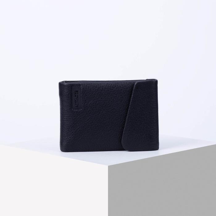 фото Портмоне мужское, 2 отдела на клапане, с зажимом для купюр, цвет чёрный