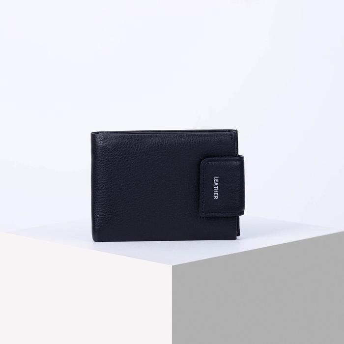 фото Портмоне мужское, 2 отдела на клапане, с зажимом для купюр, цвет чёрный