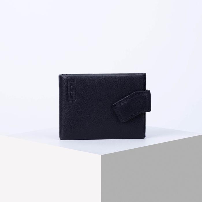 фото Портмоне мужское, 2 отдела на клапане, с зажимом для купюр, цвет чёрный