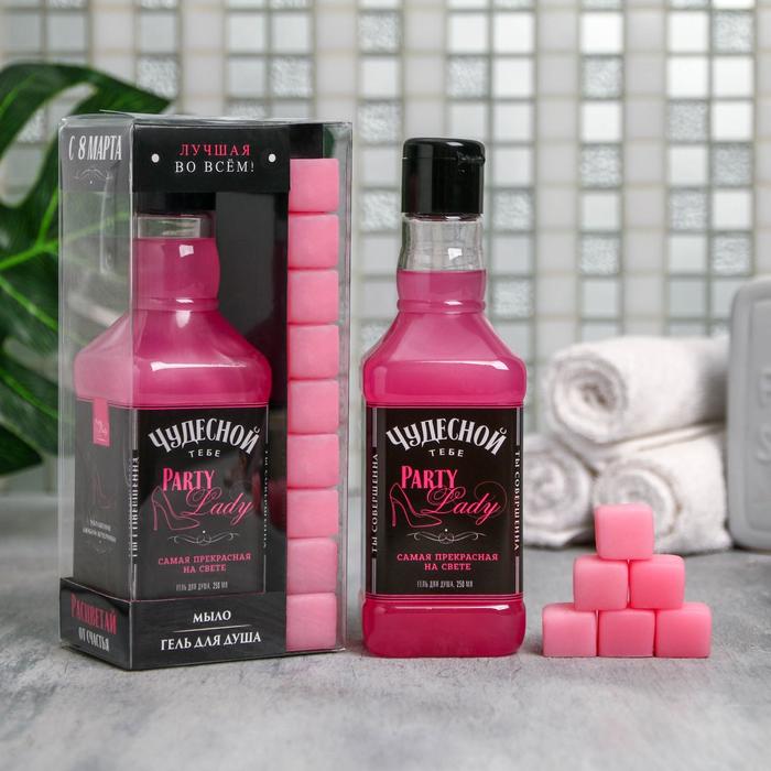 Набор "С 8 Марта! Расцветай" гель для душа виски, мыло-камни 9 шт.