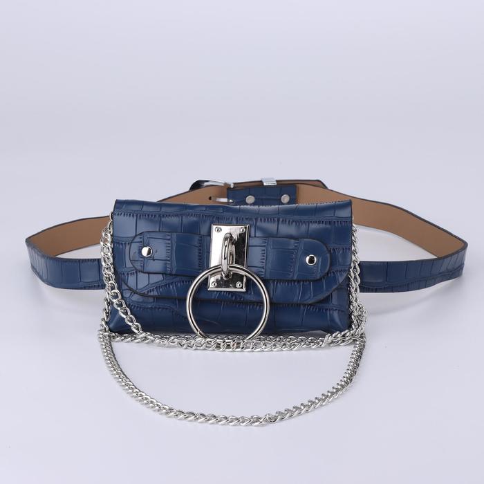 фото Сумка поясная, отдел на клапане, цвет синий