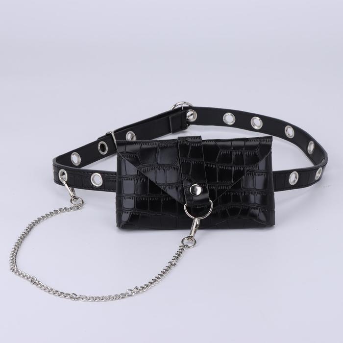 фото Сумка поясная, отдел на клапане, с цепью, цвет чёрный
