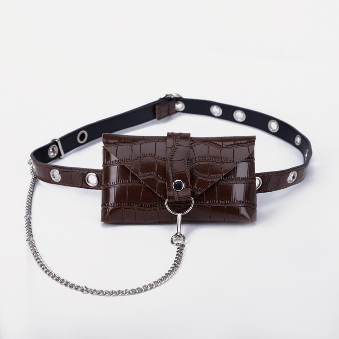 Сумка поясная, отдел на клапане, с цепью, цвет коричневый
Сумка поясная, отдел на клапане, с цепью, цвет коричневый