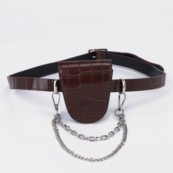 фото Сумка поясная, отдел на клапане, 2 цепочки, цвет коричневый
