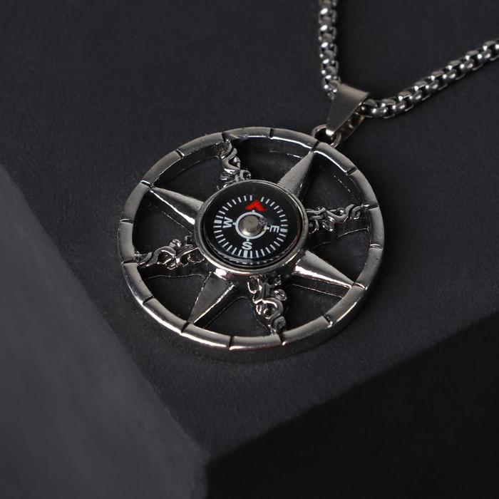 фото Кулон "помпеи" компас, цвет чёрный в серебре, 70 см queen fair