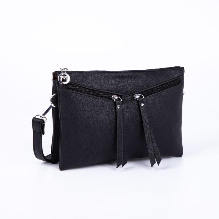 Сумка женская, 2 отдела на молнии, наружный карман, длинный ремень, цвет чёрный
Сумка женская, 2 отдела на молнии, наружный карман, длинный ремень, цвет чёрный