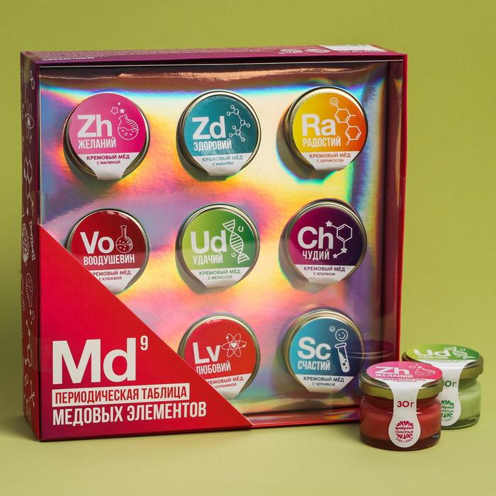 Подарочный набор «Периодическая таблица», крем-мёд, ассорти вкусов, 9 шт. х 30 г.
Подарочный набор «Периодическая таблица», крем-мёд, ассорти вкусов, 9 шт. х 30 г.