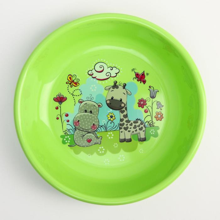 фото Миска - тарелочка детская глубокая «друзья», цвет зеленый, 550 мл альтернатива