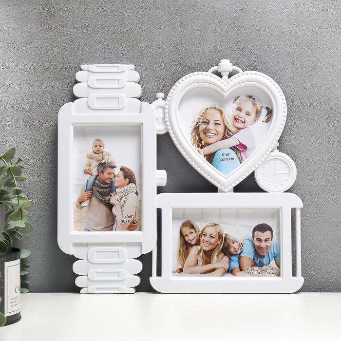 Фоторамка пластик на 3 фото 10х15, 13х13 см "Часы и сердце" белый 29,5х31 см
Фоторамка пластик на 3 фото 10х15, 13х13 см "Часы и сердце" белый 29,5х31 см