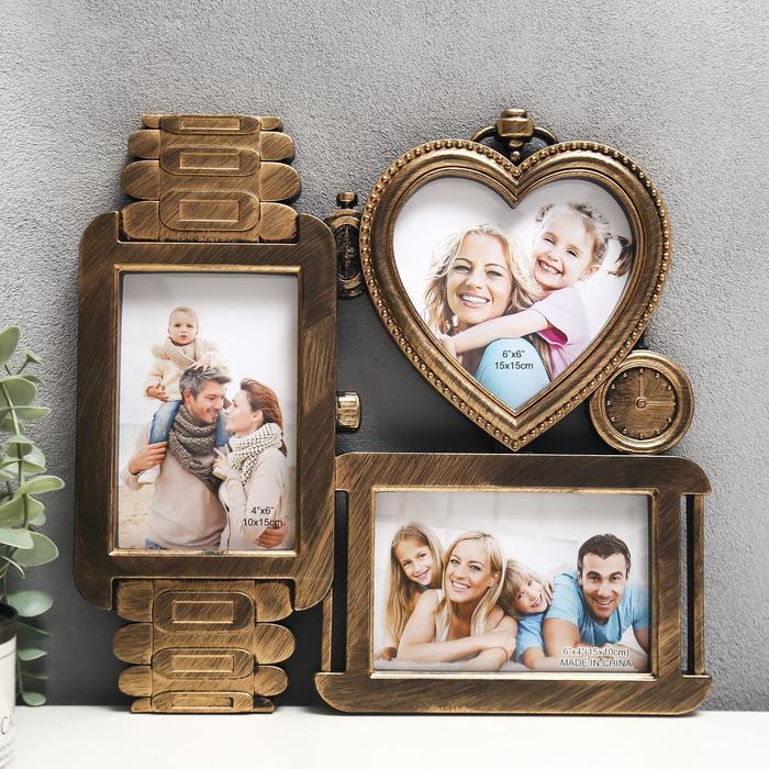 Фоторамка пластик на 3 фото 10х15, 13х13 см "Часы и сердце" золото 29,5х31 см
Фоторамка пластик на 3 фото 10х15, 13х13 см "Часы и сердце" золото 29,5х31 см