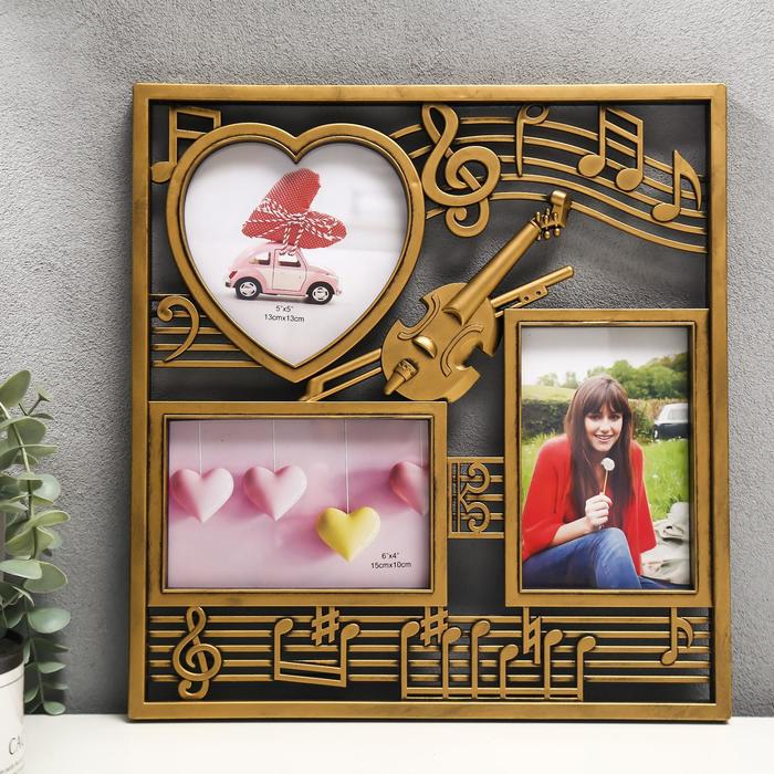 Фоторамка пластик на 3 фото 10х15, 13х12 см "Скрипка и ноты" золото 34х32 см
Фоторамка пластик на 3 фото 10х15, 13х12 см "Скрипка и ноты" золото 34х32 см
