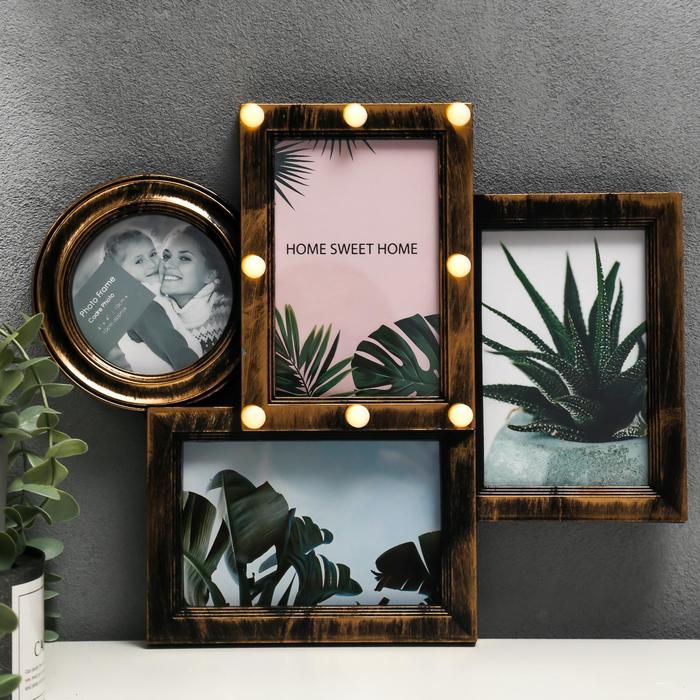 Фоторамка на 4 фото 10х10, 10х15 см свет 8 диодов "Геометрия" золото 29х34,5 см
Фоторамка на 4 фото 10х10, 10х15 см свет 8 диодов "Геометрия" золото 29х34,5 см