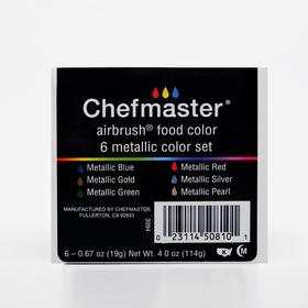 Краски сияющие набор Металлик Metallic airbrush Chefmaster, 6 цветов по 20 гр. 3094
Краски сияющие набор Металлик Metallic airbrush Chefmaster, 6 цветов по 20 гр. 3094