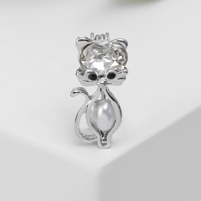 Брошь "Кошечка" жемчужное брюшко, цвет белый в серебре 
Брошь "Кошечка" жемчужное брюшко, цвет белый в серебре