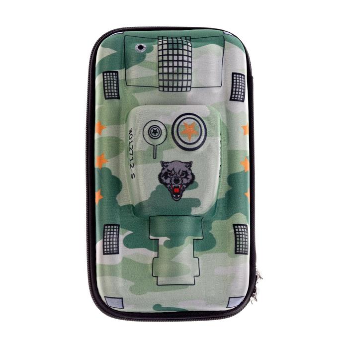 фото Пенал школьный на молнии "танк милитари" зеленый