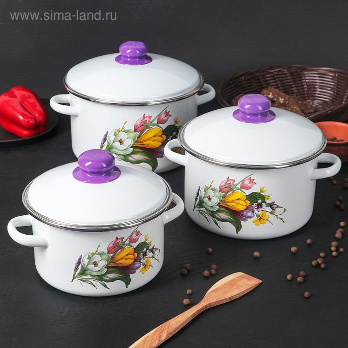 Набор кастрюль «Крокусы», 3 шт: 2 л, 3 л, 4 л, крышки, цвет белый
Набор кастрюль «Крокусы», 3 шт: 2 л, 3 л, 4 л, крышки, цвет белый