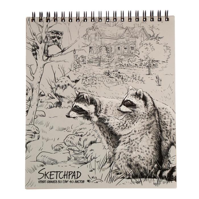 Скетчпад, 168 х 195 мм, 40 листов, на гребне, «Еноты», обложка мелованный картон, блок крафт-бумага 80 г/м² 
Скетчпад, 168 х 195 мм, 40 листов, на гребне, «Еноты», обложка мелованный картон, блок крафт-бумага 80 г/м²