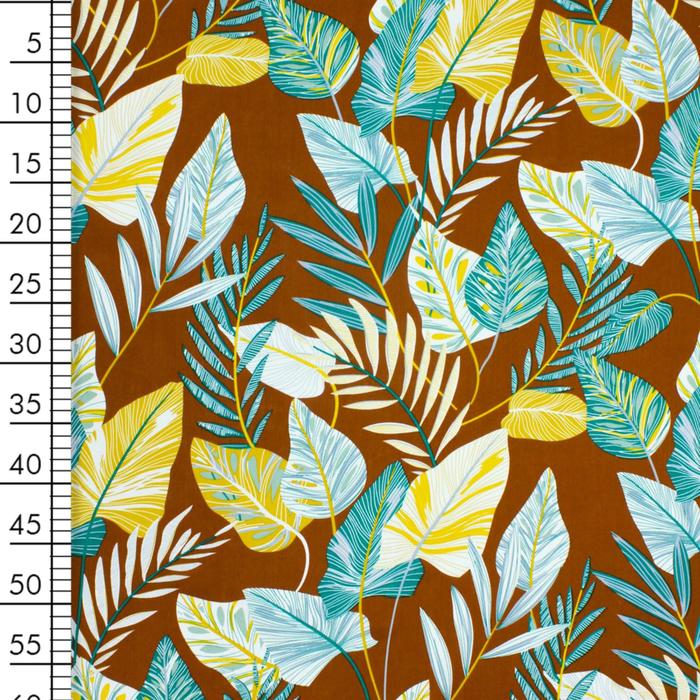 Ткань плательная, штапель набив, ширина 150 см, цвет коричневый