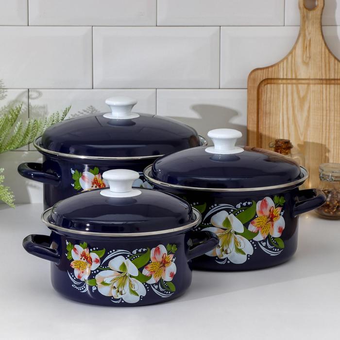 Набор кастрюль 3 пр "Букет Орхидей": Кастрюли 2.3л, 3л, 4л 
Набор кастрюль 3 пр "Букет Орхидей": Кастрюли 2.3л, 3л, 4л