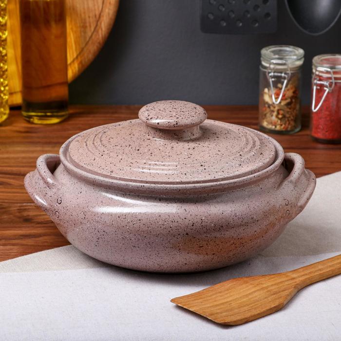 Горшок духовой с крышкой "Гранит", кремовый, красная глина, 2 л