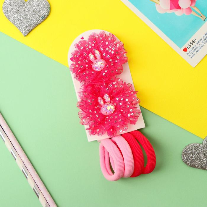 фото Набор для волос "арина" (4 резинки, 2 зажима) зайчата, розовый