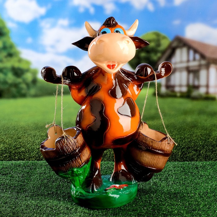 Садовая фигура "Корова с ведрами", бежево-коричневая, гипс, 47 см 
Садовая фигура "Корова с ведрами", бежево-коричневая, гипс, 47 см
