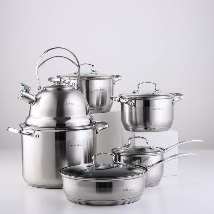 Набор посуды, 6 предметов: кастрюли 2,9/3,9/8 л, чайник 2,5 л, ковш 2,1 л, сковорода d=24 см
Набор посуды, 6 предметов: кастрюли 2,9/3,9/8 л, чайник 2,5 л, ковш 2,1 л, сковорода d=24 см