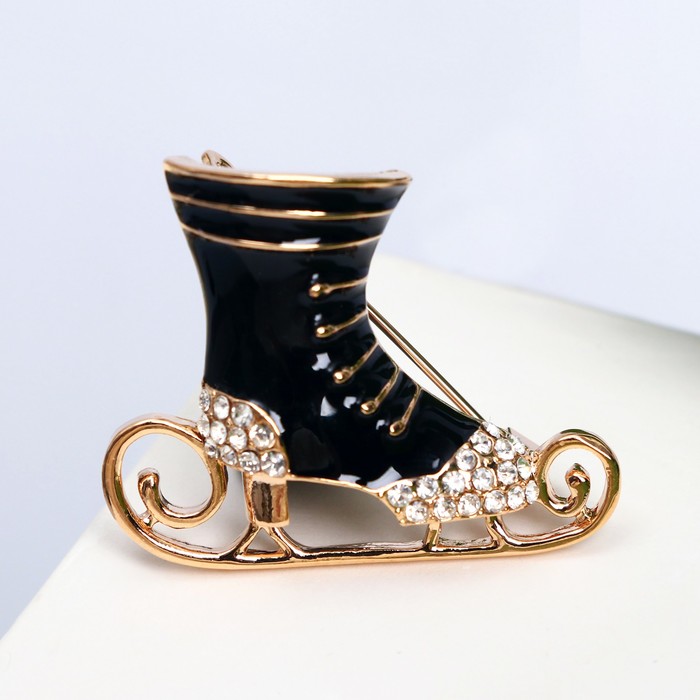 фото Брошь "коньки" закругление, цвет чёрный в золоте