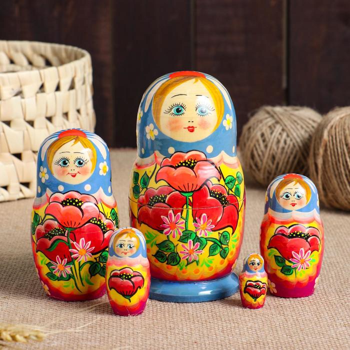 Матрешка 5-ти кукольная "Маки", 15 см, ручная роспись
Матрешка 5-ти кукольная "Маки", 15 см, ручная роспись