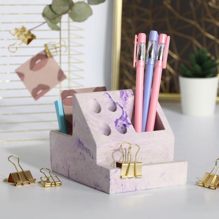 фото Органайзер для канцтоваров бетон «фиолетовый мрамор», 13,6 х 9,8 х 9,6 см