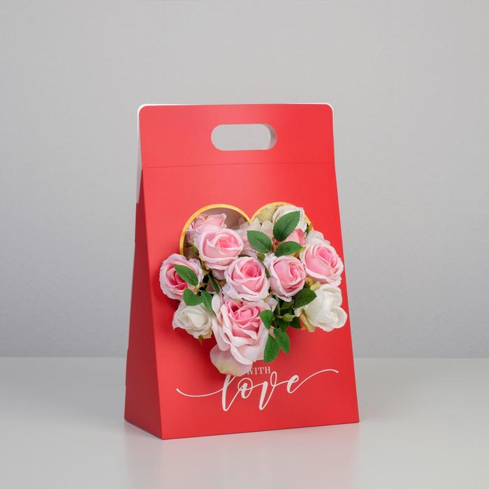 фото Переноска для цветов love, красная, 24 × 12,5 × 37 см дарите счастье
