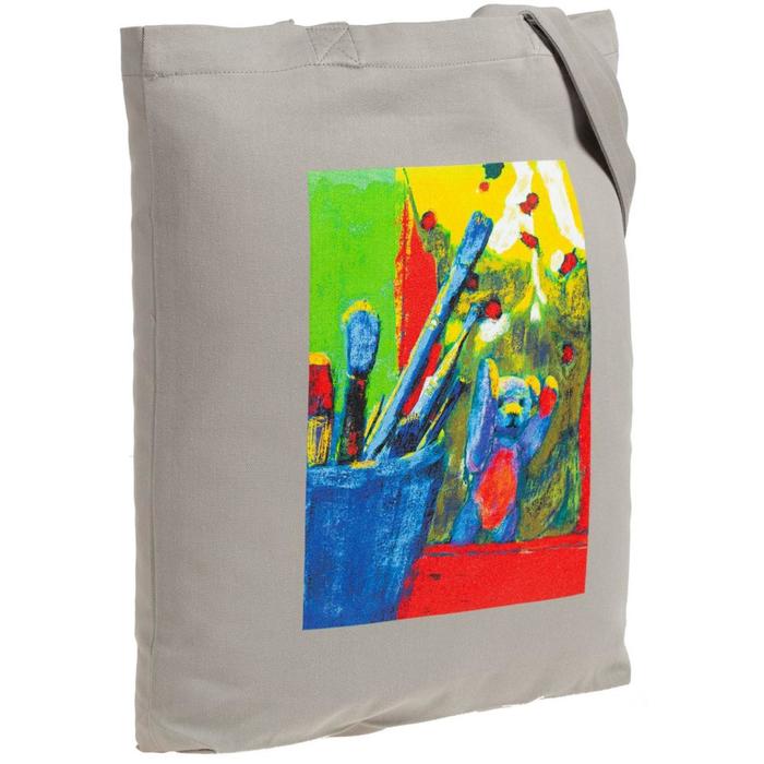 фото Холщовая сумка artist bear серая, 35х38х6 см, ручки: 54х2,5 см coolcolor
