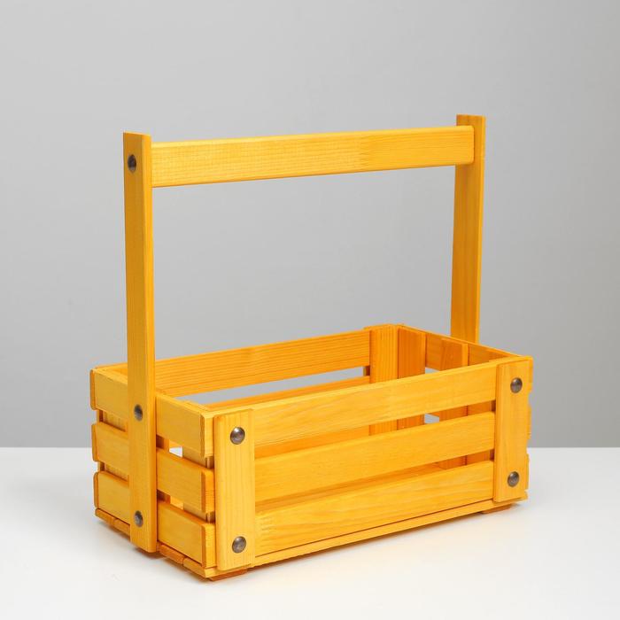 фото Ящик деревянный, 28 х 14 х 10 см, h = 28 см, жёлтый