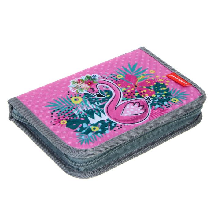 фото Пенал 1 секция erich krause rose flamingo, 135 х 205 х 30 мм, с наполнением, 18 предметов erichkrause