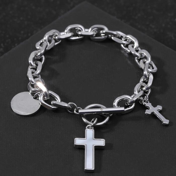 Браслет "Цепь" крестик гладкий, цвет белый в серебре ,L=20см 
Браслет "Цепь" крестик гладкий, цвет белый в серебре ,L=20см