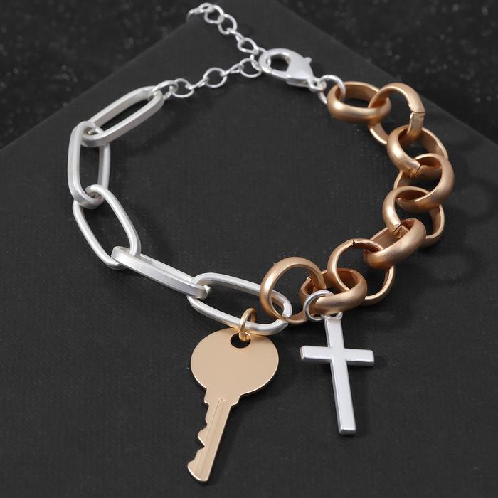 Браслет "Цепь" крест с ключом, цвет серебряно-золотой ,L=18см
Браслет "Цепь" крест с ключом, цвет серебряно-золотой ,L=18см